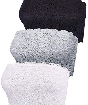 3 Pièces Tube Top de Dentelle Florale de Femmes Soutien-Gorge Bandeau sans Bretelles Soutien-Gorge sans Couture Enveloppe de Poitrine Extensible (Jeu de Couleur 3, Taille L)