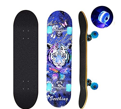 31" x 8" Skateboard Planche à roulettes Complète,7 Couches Maple Double Kick Concave Standard et Tricks Skateboards pour Les Adulte Ado (Colorful)