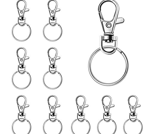 Anneaux Porte Clef,Crochet Porte Clef,Porte Clef Mousqueton,Attache Porte-clés,Fermoir Mousqueton,Mousqueton Pivotant,Métal Pivotant Keychain,Bricolage Accessoires pour Lanières Bijoux,10PCS