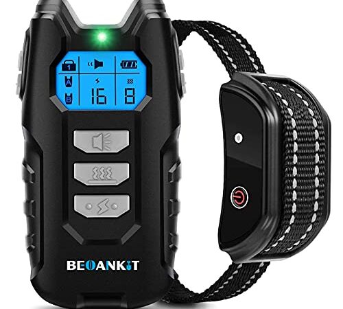 Beoankit Collier de Dressage pour Chiens, Portée de 600 Mètres et Verrouillage de Sécurité du Clavier, Collier Électrique avec Modes Son, Vibration et Choc, Résistant à l'eau IP67 et Rechargeable