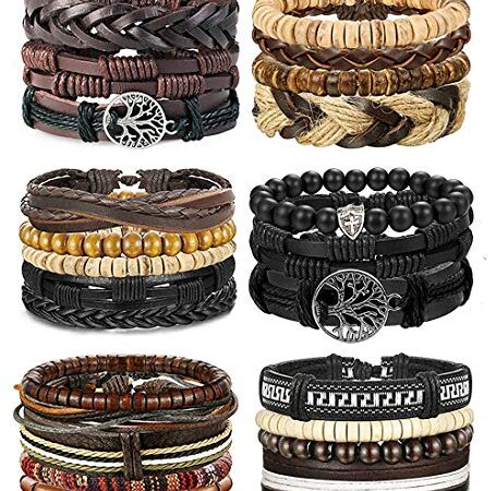 BESTEEL 24PCS Bracelets Cuir pour Homme Femme Tressé Bracelet Manchette Corde Arbre de Vie Bracelet Vintage Réglable Noir Brun