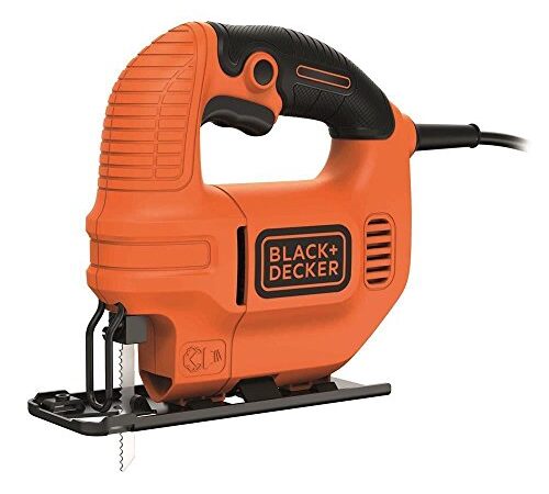 BLACK+DECKER KS501-QS Scie Sauteuse filaire - Bois : 65 mm - Acier : 5 mm - Coupe biaises : 45° - 1 lame bois 400W, 18V, Orange,