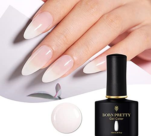 BORN PRETTY Vernis Semi Permanent Blanc Laiteux, 10ml Vernis Semi Permanent Naturel French Gel Milky White Nail Art Gel Vernis gel Blanc UV LED Soak Off Vernis Gel Vernis Manucure