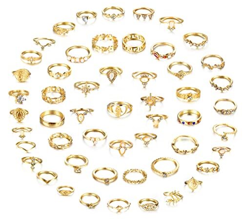 CASSIECA 53 PCS Vintage Or Phalange Bague pour Femmes Filles Empilable Doigt Strass Joint Bague Set Boheme Bijoux