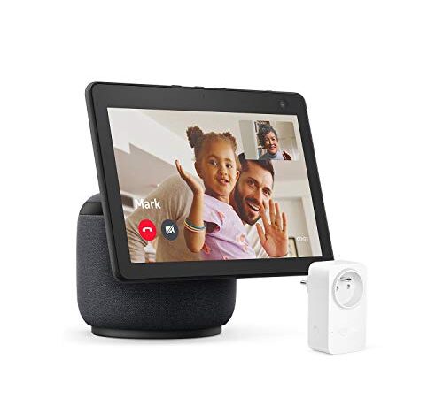 Echo Show 10 (3e génération), Anthracite + Amazon Smart Plug (Prise connectée WiFi), Fonctionne avec Alexa - Kit de démarrage Maison connectée