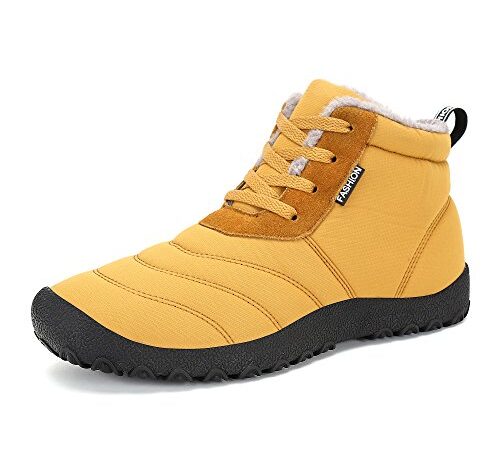 Femmes Hommes Bottes Courtes,Popoti Bottes de Neige Unisexes Bottines de Cheville Doublées D 'Hiver Chaudes Plates Antidérapantes Bottines Chaussures Outdoor (Jaune, 43)