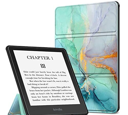 FINTIE Étui pour 6,8" Kindle Paperwhite (11e génération, modèle 2021) et Kindle Paperwhite Signature Edition, Coque Léger Mince de Support avec réveil/Veille Automatique, Emerald Marble