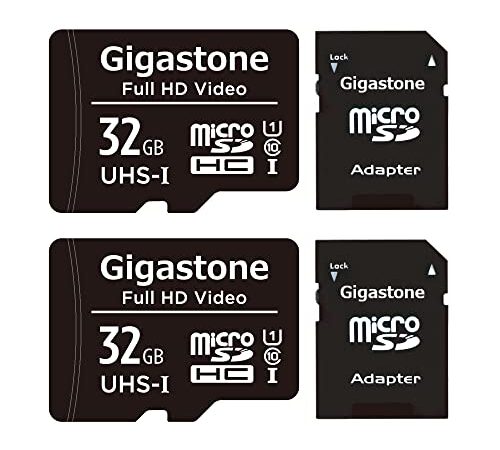 Gigastone Carte Mémoire 32 Go Lot de 2 Cartes, Vitesse de Lecture allant jusqu'à 90 Mo/s. idéal pour Full HD Vidéo Gopro Caméra Drone Tablette, U1 Carte Micro SDHC avec Mini étui et Adaptateur SD.