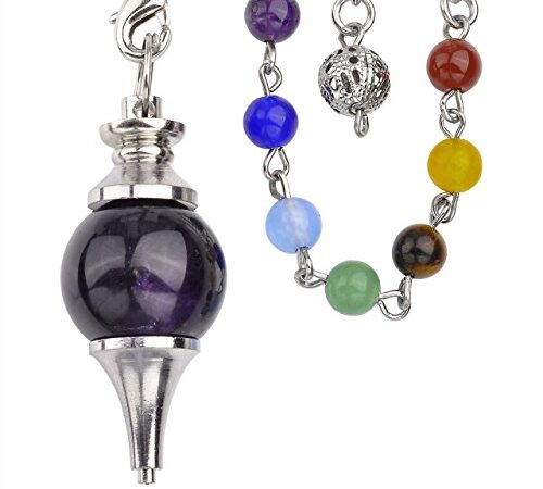 Jovivi Pendule Esoterisme Radiesthésie Divination Rod Agate Pierres 7- Chakra Pendantif Combinaison Bracelet (améthyste)