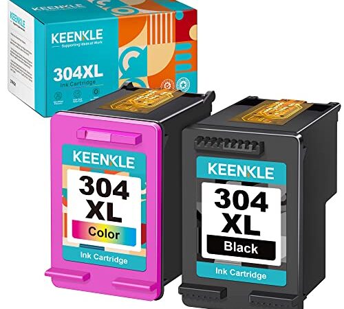 KEENKLE Remanufacturées Cartouches d'encre Remplacement pour HP 304 304XL pour Envy 5010 5020 5030 5032 Deskjet 2620 2622 2630 2632 2633 2634 3720 3730 3733 3735 3750 3760 (Noir Couleur, 2-Pack)