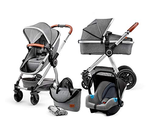 Kinderkraft Poussette 3 en 1 VEO, Trio, Landau, Siège Auto et Accessoires, Gris