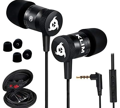 KLIM Fusion Ecouteurs Haute Qualité Audio - Durables + Garantis 5 Ans - Innovant - Ecouteur Intra-auriculaire avec Mousse à Mémoire de Forme et Microphone - Prise Jack 3,5mm - Version 2022 - Noir