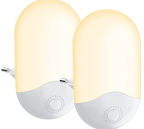 Lampe Nuit [Lot de 2], Veilleuse Enfant Automatique Plug-and-Play avec Capteur Crépusculaire, Economie D'énergie 0,5W Veilleuse Prise Enfant pour Chambre Bébé, Salon, Garage, Blanc Chaud