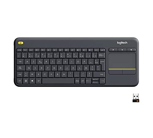 Logitech K400 Plus Clavier Sans Fil Touch TV Avec Contrôle Média et Pavé Tactile, Clavier Francais AZERTY - Noir