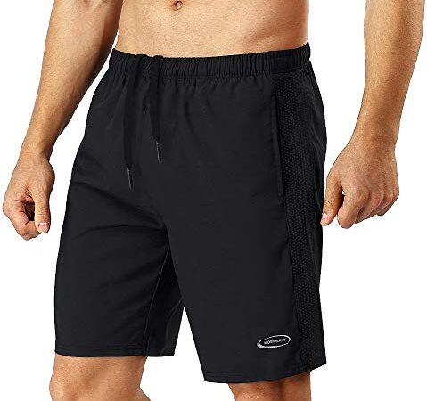 MOBIUSPHY Short Sport Homme Shorts de Sport Running Shorts Gym Football Short Jogging Hommes Pantalons Tennis Fitness avec Poches Short d'escalade Casual Pantalon de survêtement Noir XL