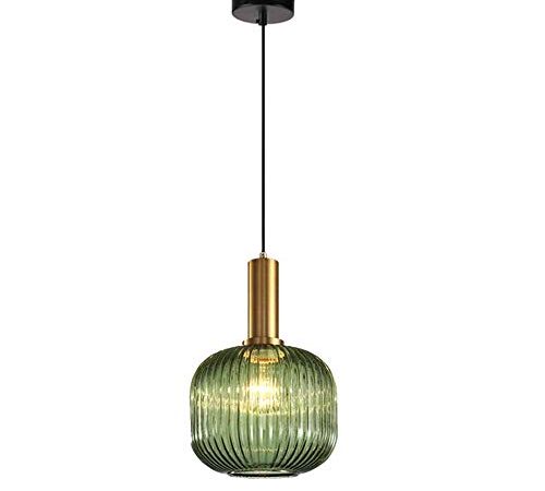 MZStech Lampe suspendue moderne, suspension en verre vert avec douille de suspension en cuivre doré