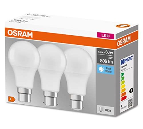 OSRAM Ampoule LED | Culot: B22d | Blanc froid | 4000 K | 8,50 W | équivalent à 60 W | LED BASE CLASSIC A