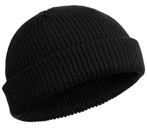 SATINIOR Bonnet de Trawler Watch Cap Chapeau de Crâne à Revers Bonnet Unisexe d’Hiver de Pêcheur (Noir),Taille unique