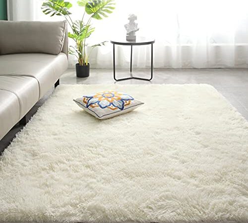 Tapis VanderHOME Pure Color Tie-Dye, sans Perte ni décoloration, Tapis Doux et Moelleux pour Chambre et Salon Blanc Pur 120x200cm