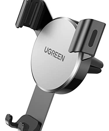 UGREEN Support Téléphone Voiture Gravité Grille Aération Libérer Les Mains Porte Portable Voiture avec Pince Antidérapante en Caoutchouc Compatible avec iPhone 13 Pro Max Mini 12 11 SE X (Gris)