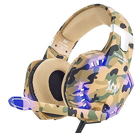 VersionTech Casque Gamer Filaire Militaire pour PS4 Nintendo Switch, Casque Gaming avec Micro Ajustable Antibruit et Lumières LED, Réglage du Volume sur Fil, pour PC, Xbox One X/S, Ordinateur Portable