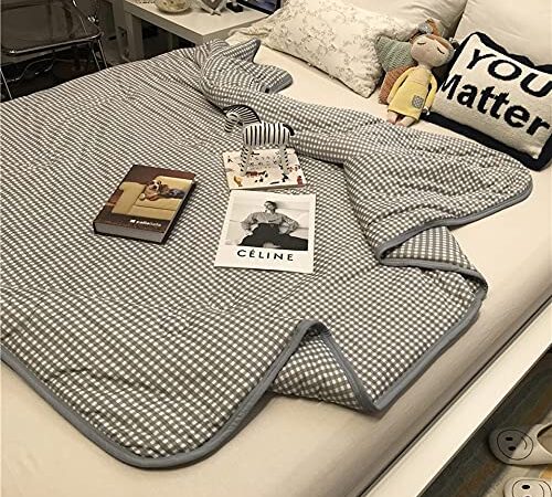 YUTRD ZCJUX Summer Cool Quilt sous Nordic Minimaliste Japonais Chambre à Carreaux Couverture Gris Simple Double Climatisation Canapé Couette (Color : Gray, Size : 150x200cm)