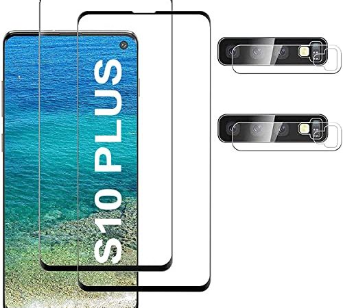 [ 2+2 ] Pack Verre Trempé pour Samsung Galaxy S10 Plus , [+Protecteur de lentille] [Compatible avec Lecteur d’Empreinte] [ 9H Anti Rayures] [Haut Définition] Convient pour Samsung Galaxy S10 Plus