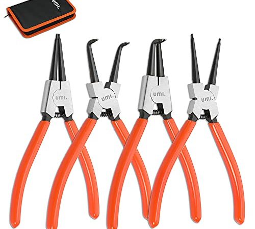 Amazon Brand – Umi Jeu de 4 Pinces à Circlips, Pince pour Circlip Interne et Externe avec Sac, Longueur 180mm, Taille de la Pointe 1,6 mm