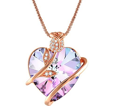 Angelady Collier Femme Coeur en Or Rose pour Femme avec Emballage Cadeau, Pendentif Coeur d'amour Noël Cadeau de Bijoux pour le jour de la Cadeau de Fête des Mères Anniversaire