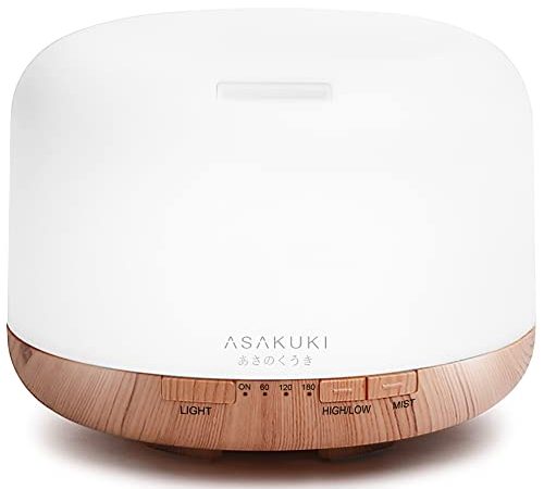 ASAKUKI 500ml Diffuseur d'Huiles Essentielles, Premium 5 en 1 à Ultrasons Electrique Vaporizer Humidificateur, Minuterie et Arrêt Automatique sans Eau, 7 Couleurs de Lumière LED pour Yoga, Maison