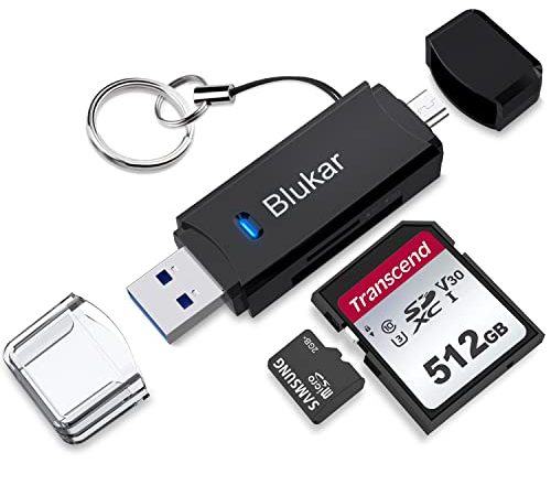 Blukar Lecteur de Carte SD/Micro SD, Lecteur de Carte Mémoire Adaptateur Micro USB OTG et USB 3.0 Haute Vitesse Card Reader pour SD/Micro SD/TF/SDHC/SDXC/MMC/UHS-IPC-pour Windows, OS, Android