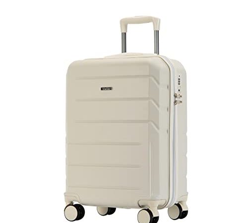 BONTOUR Spinner Valise Bagage à Main avec Serrure TSA, Valise de Voyage Rigide à 4 roulettes, Trolley Cabine 55x40x20cm (Blanc, Bagage Cabine)