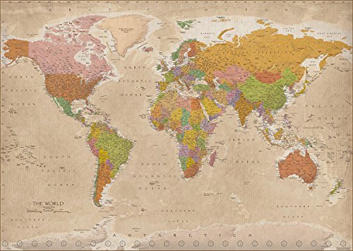 Carte du monde XXL Maps in minutes® - Poster vintage 2017 - (140 cm x 100 cm)