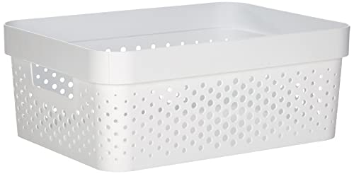 CURVER Panier de rangement Infinity 11L 100% Recyclé - Rangement Multiusage, Empilable et Emboîtable - 35,6 x 26,6 x 13,6 cm - Blanc