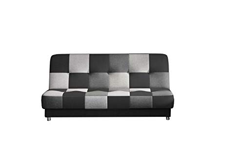 E-MEUBLES Canapé en lit Convertible avec Coffre de Rangement 3 Places Relax - clic clac, Banquette - en Tissu -Kaya (Noir, Gris foncé, Gris Clair (Sawana14+05+21)) Patchwork