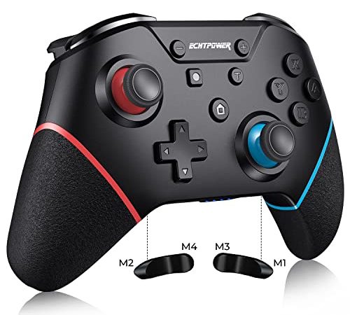 ECHTPower Manette Switch, Controller Switch Pro sans Fil avec Turbo Adjustable/Vibration Réglable/ 6 Axes/Bouton Programmable, Manettes Switch Bluetooth pour Switch/Switch Lite( Rouge et Bleu)