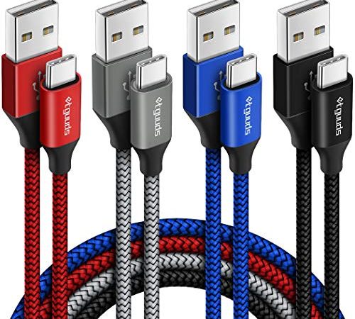 etguuds Câble USB C [1m/Lot de 4], Cable USB Type C Nylon Tressé 3A Charge Rapide Chargeur Cordon pour Samsung Galaxy S10 S20 S9 S8 Plus Note 10 A52 A51 A50 A41 A40 A21 A70, Sony, LG-Multicolore