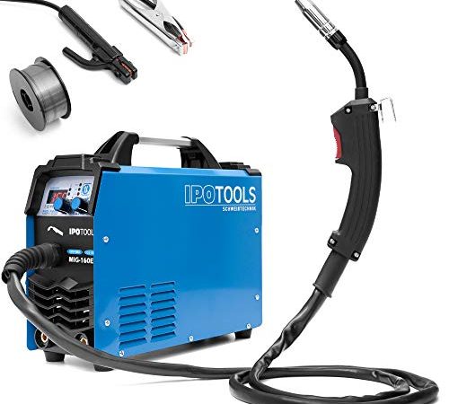 IPOTOOLS MIG-160ER poste a souder MIG MAG - Poste à souder MIG avec 160A 230V IGBT, 3 en 1 Poste MIG Flux MMA électrodes, Poste de Soudage Portable, garantie de 7 ans