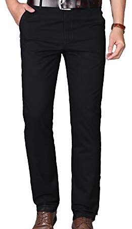 Kuson Homme Pantalon Anti-Rides Taille Haute Coton Tube Droite Décontracté Noir 40