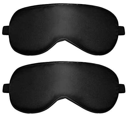 Lot de 2 Masque de Nuit, Masque de Sommeil en Soie Ultra-Douce Masque des Yeux Cache Yeux pour Dormir Anti-lumière avec Sangle Élastique Réglable(Noir)