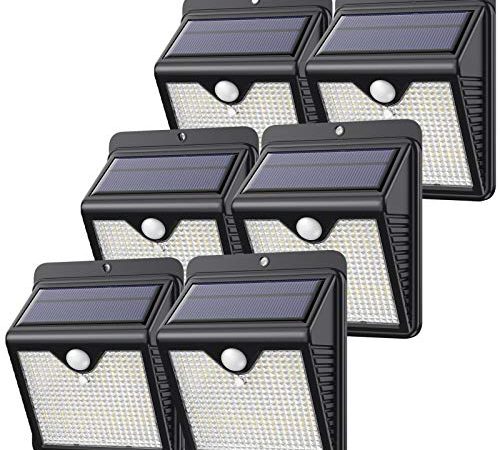 【Lot de 6 - 150 LED - Puissante - étanches】Feob Lampe Solaire Extérieur Détecteur de Mouvement Lumière Solaire éclairage Extérieur Sécurité sans Fil led Spot Extérieur Solaire par Jardin Decoration