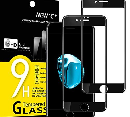 NEW'C Lot de 2, Verre Trempé pour iPhone 7 et iPhone 8 et iPhone Se 2020 (4.7) Integral Couverture Complète Film Protection écran en Noir Anti Rayures Ultra résistant dureté 9H