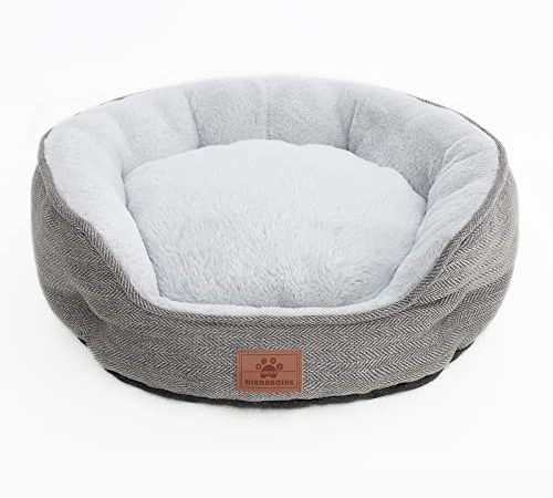 Panier ovale pour chien et chat de petite et moyenne taille en peluche courte, confortable, doux et durable, pour chiot et chatons, gris, taille S