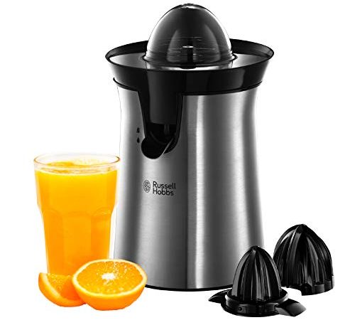 Russell Hobbs Presse Agrumes Electrique, 2 Sens Rotation, 2 Cônes Interchangeables, Jus de Fruit Frais Rapide - Inox 22760-56