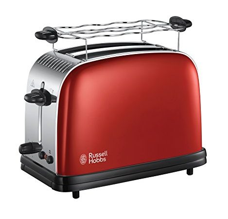 Russell Hobbs Toaster, Grille Pain Extra Large, Cuisson Rapide et Uniforme, Contrôle Brunissage, Chauffe Vionnoiserie - Rouge 23330-56 Colours Plus