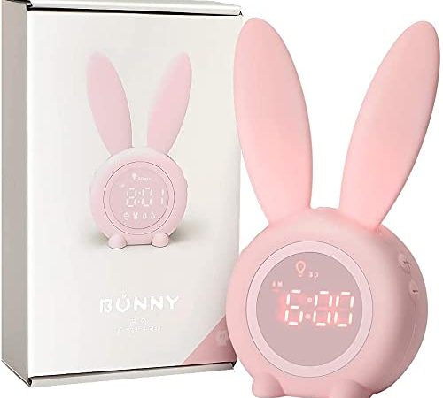 Réveil pour enfants avec motif de lapin mignon pour filles Réveil de la lumière Réveil Fonction Snooze Aimant Installation Timed Pink Lapin Horloge (Rose)