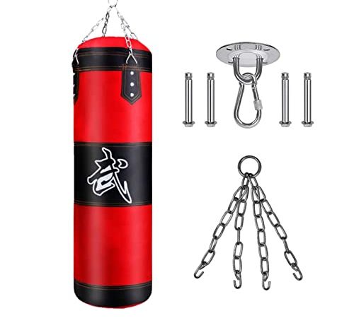 Sac de Frappe Boxe,MMA Punching Ball Muay Thai Arts Martiaux Kickboxing Kit,Non rempli,Boxe avec Gants Chaine Suspension Punching Bag,Postuler à Adulte Enfant (Red-1)