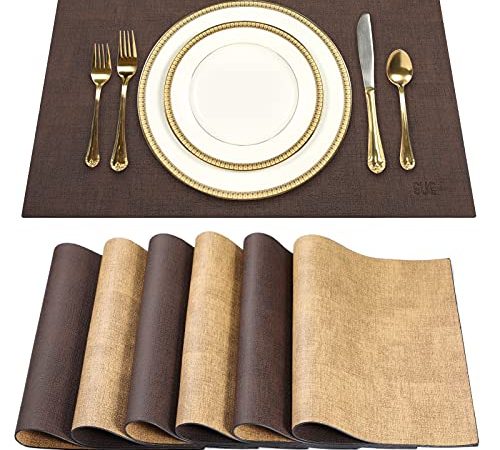 SUEH DESIGN Sets de Table en Cuir Lot de 6 Sets de Table Lavable imperméables PU Résistant à la Chaleur pour Cuisines Restaurants et hôtels 43cm x 31cm