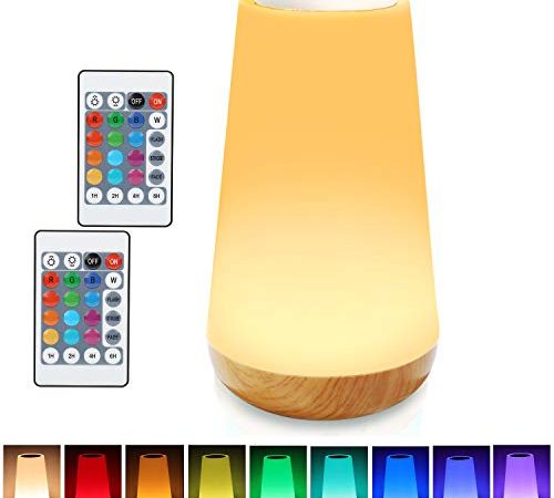 Taipow Veilleuse LED, Lampe de Chevet Multicolore à 360°, Lampe Nuit Rechargeable avec Toucher Luminosité Ajustable Télécommande pour chambre à coucher, chambre d'enfant, et salon