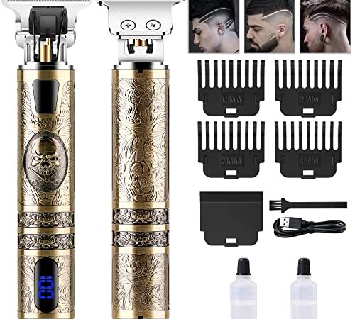 Tondeuse Cheveux Hommes, WANFEI Electriques Tondeuse Barbe Homme, Professionnelle Tondeuse à Cheveux Sans Fil, USB Rechargeable Tondeuse Cheveux Écran à LED, Tondeuse pour Hommes Barber Shop Doré